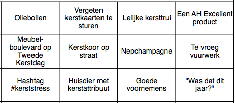 Een kleine greep uit bingokaart 6 van dit jaar.